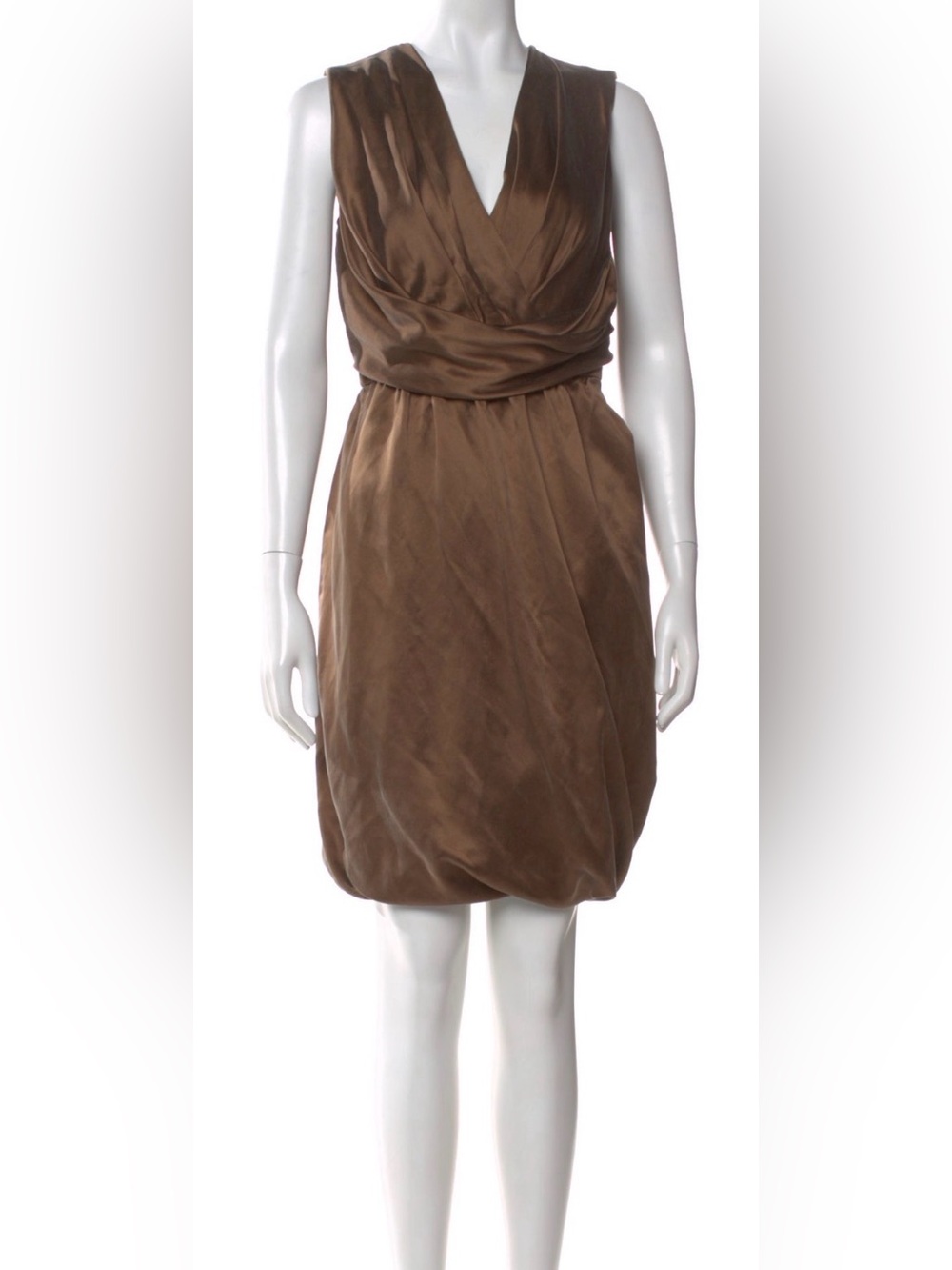 Ports 1961 Brown Satin Draped V-Neck Mini Dress